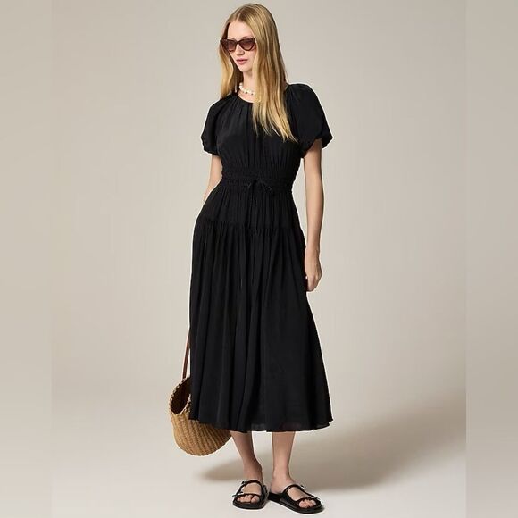 NWT J CREW Elena puff-sleeve dress in crepe de chine in black - Picture 2 of 8